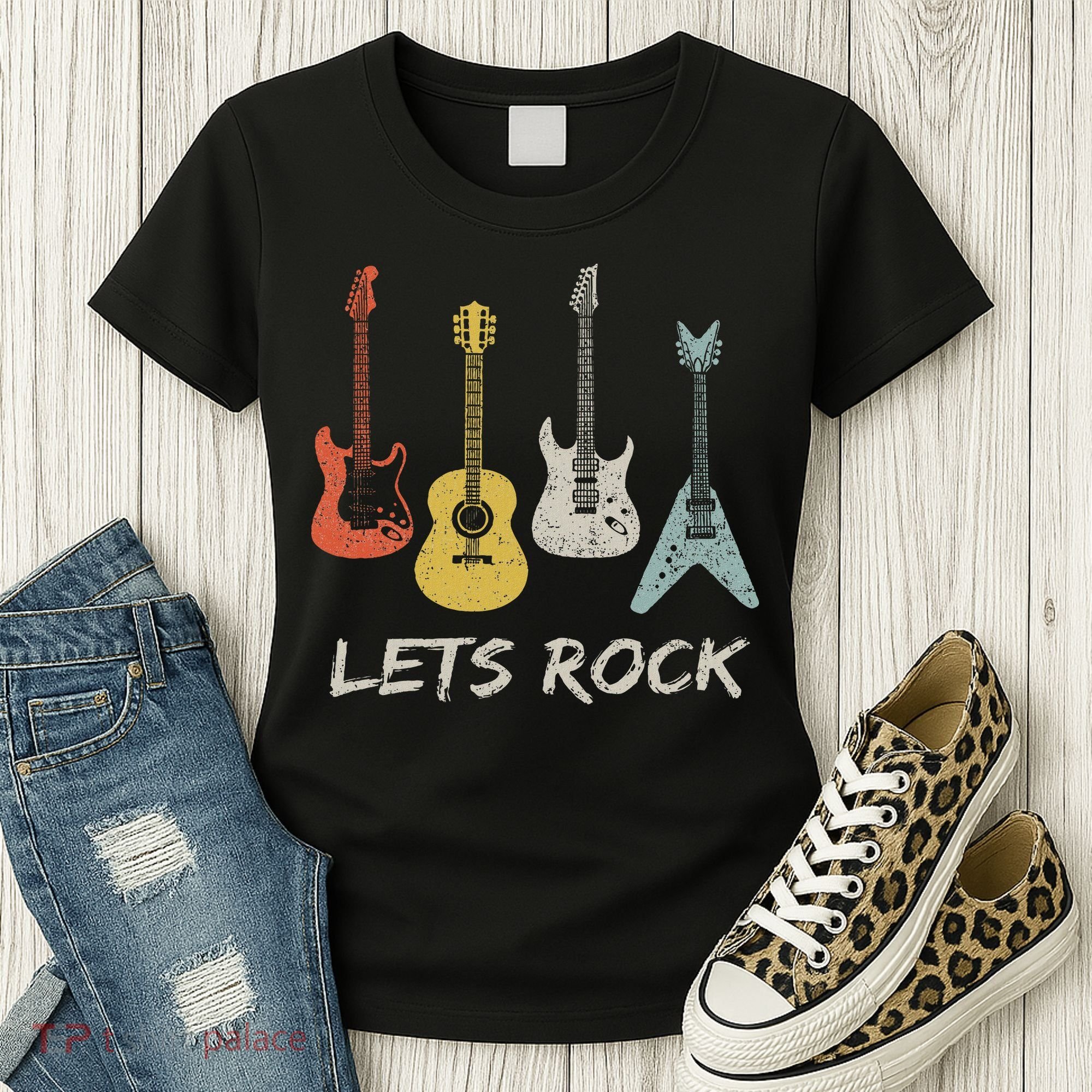 Lets Rock Rock N Roll Guitar Retro Gift Women Women's T-Shirt