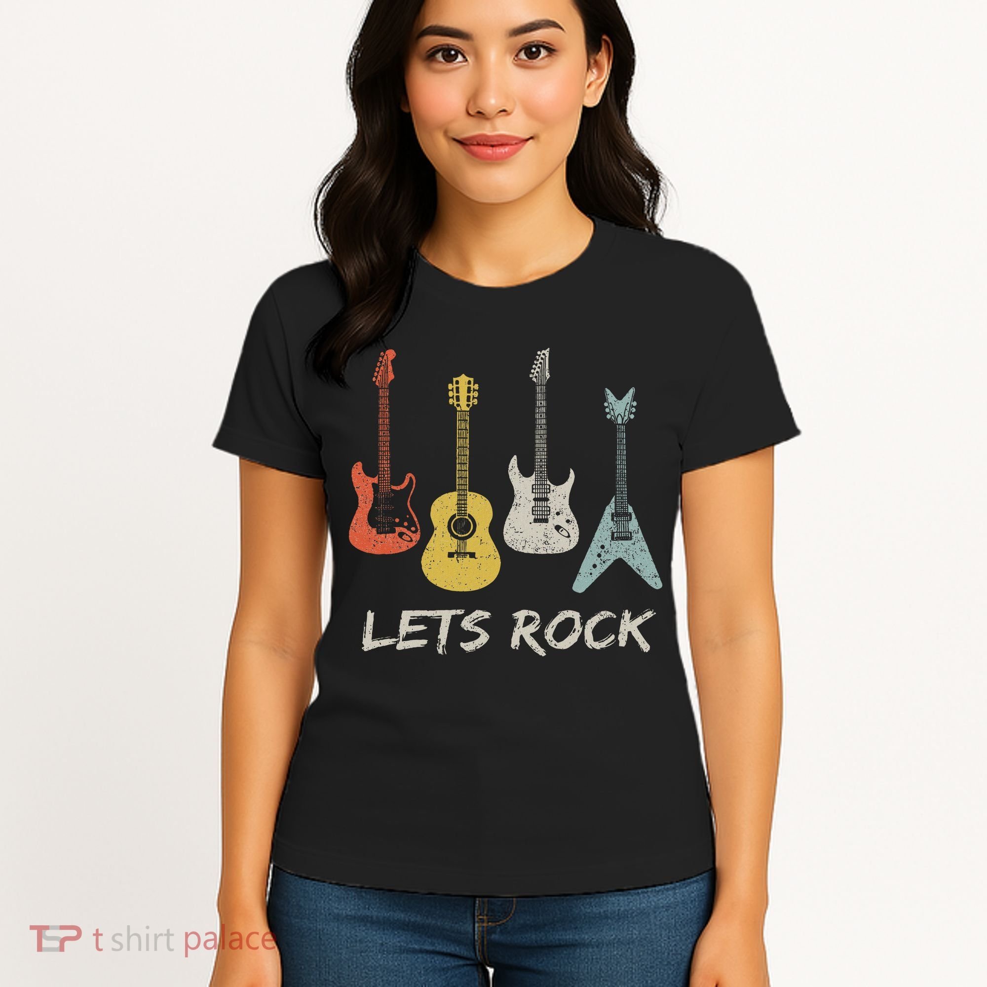 Lets Rock Rock N Roll Guitar Retro Gift Women Women's T-Shirt