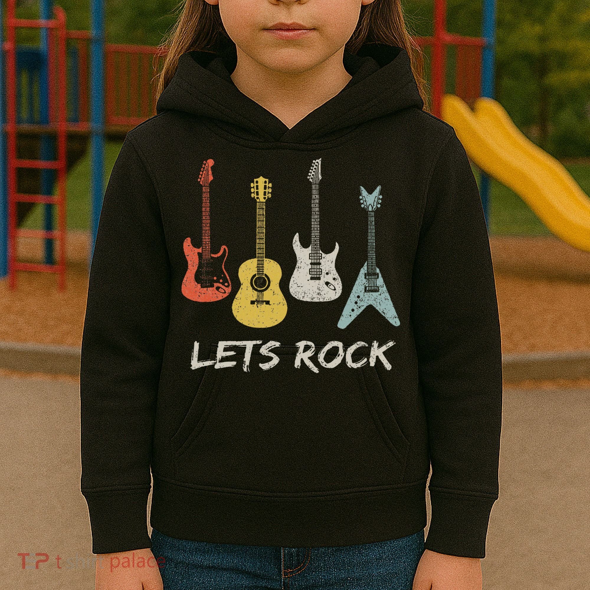 Lets Rock Rock N Roll Guitar Retro Gift Women Kids Hoodie