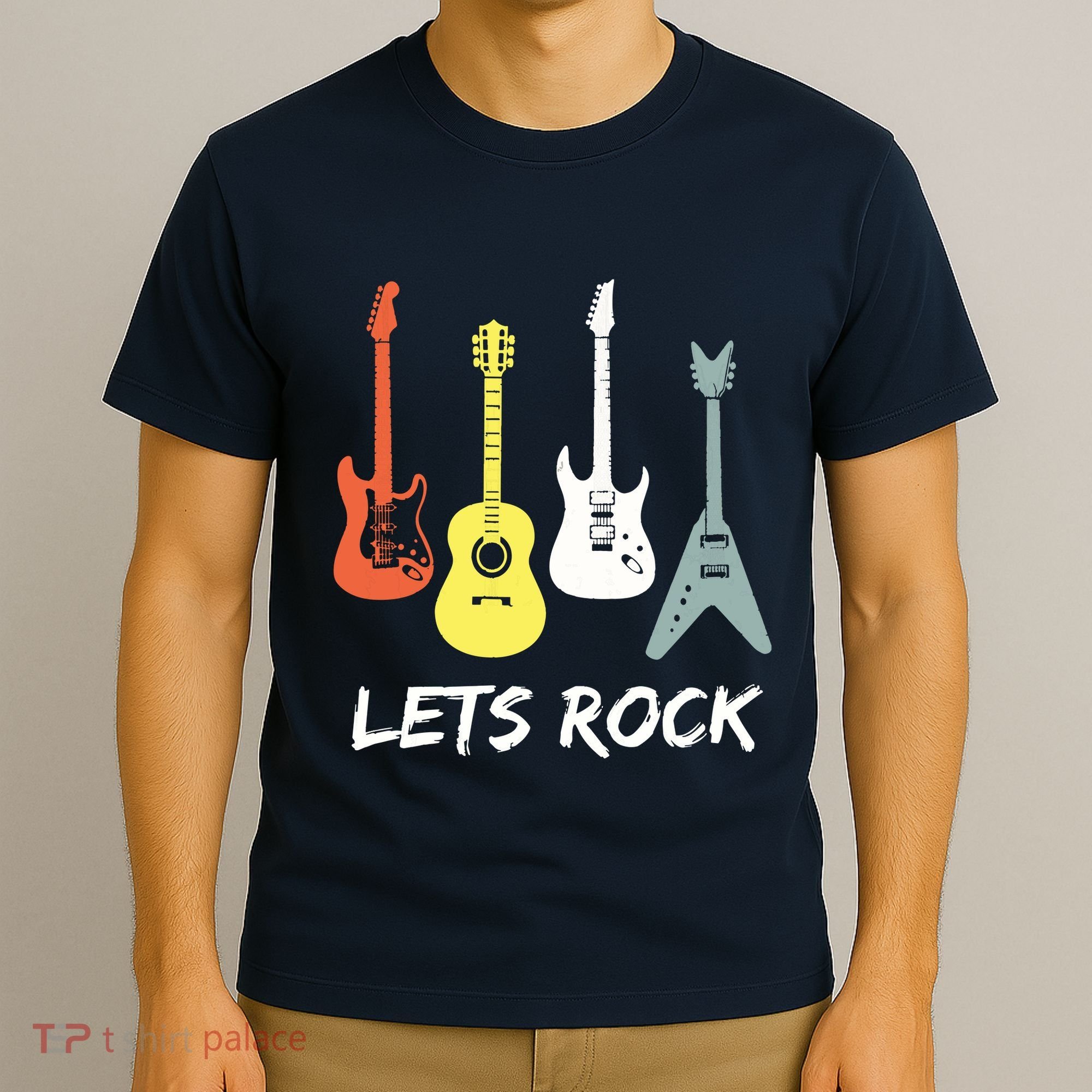 Lets Rock Rock N Roll Guitar Retro Gift Men Women T-Shirt