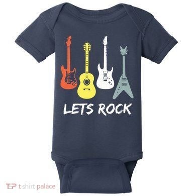 Lets Rock Rock N Roll Guitar Retro Gift Men Women Baby Bodysuit