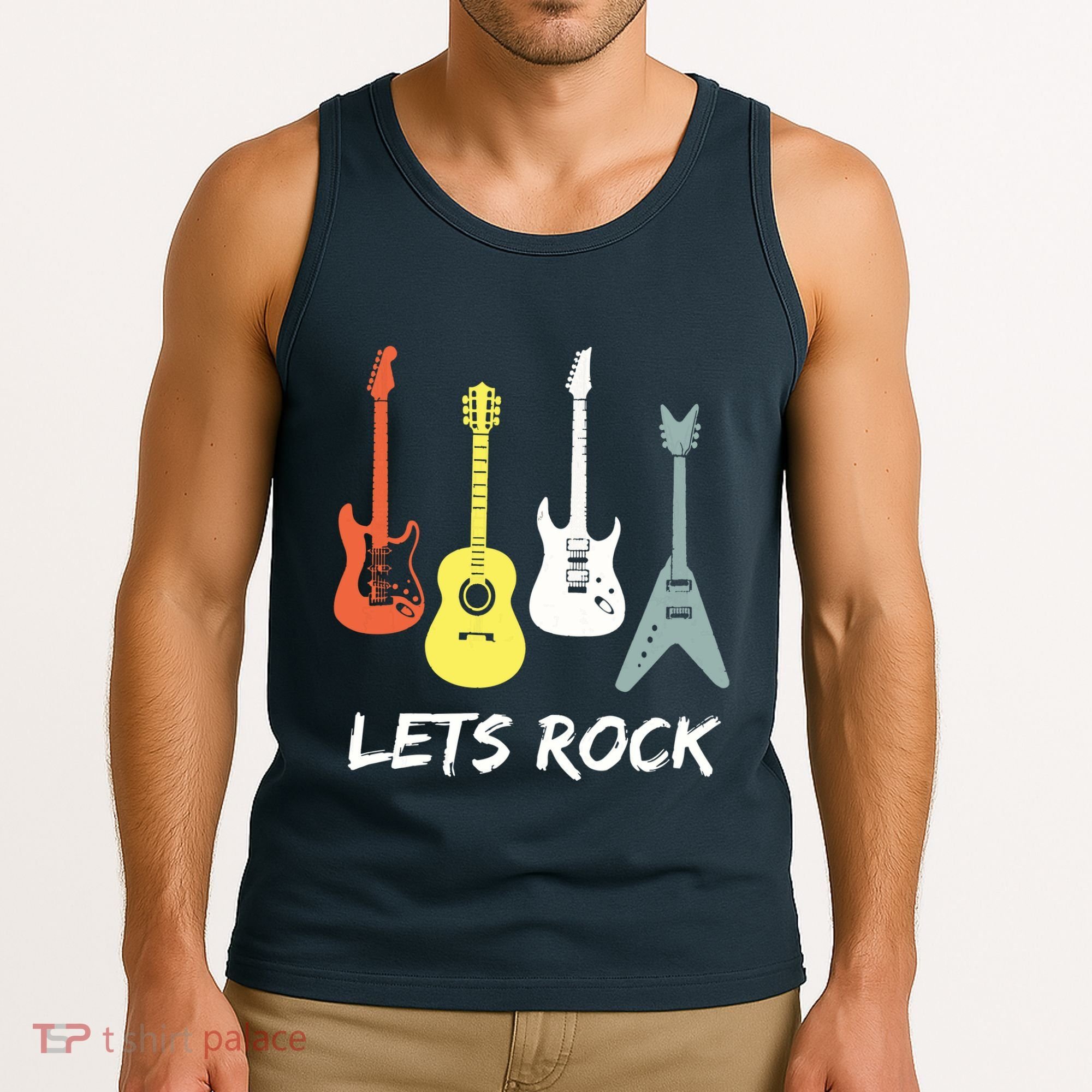 Lets Rock Rock N Roll Guitar Retro Gift Men Women Tank Top