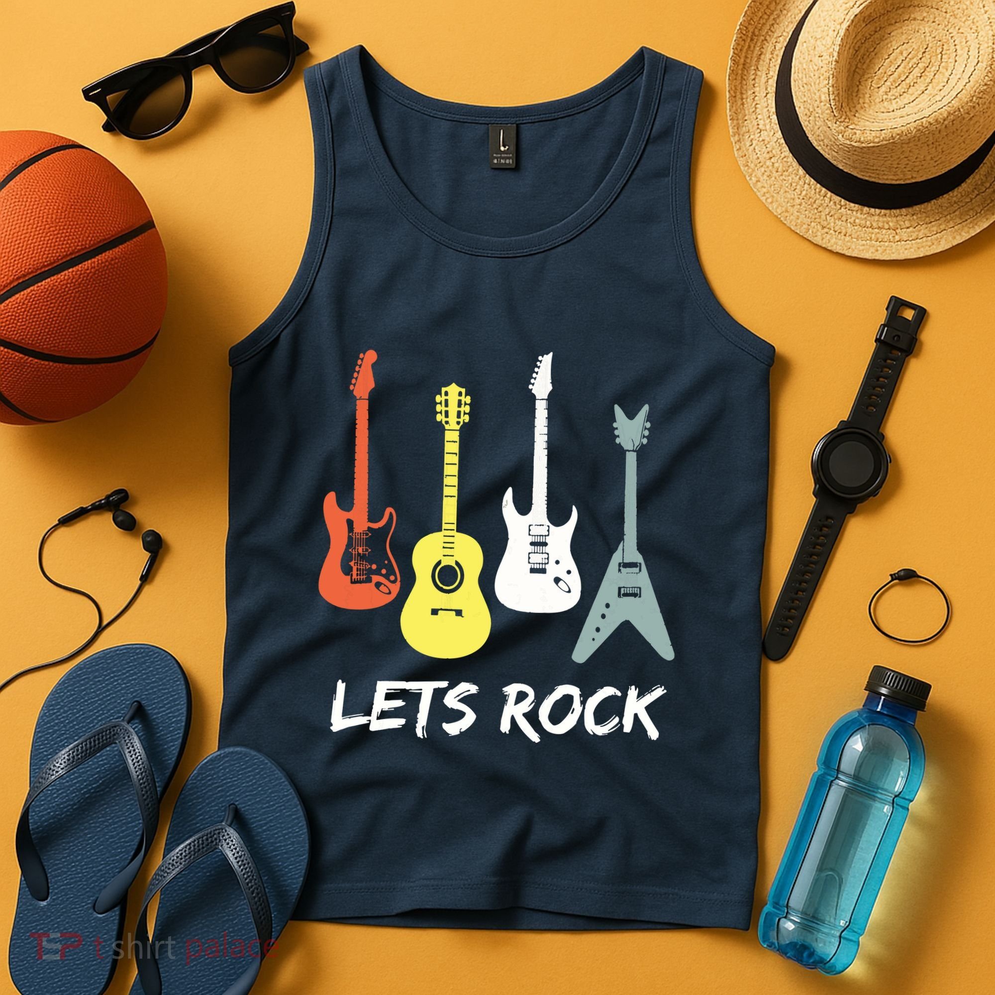 Lets Rock Rock N Roll Guitar Retro Gift Men Women Tank Top