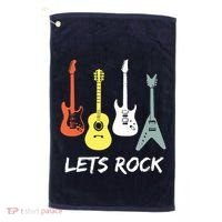 Lets Rock Rock N Roll Guitar Retro Gift Men Women Golf Towel thumb 0
