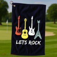 Lets Rock Rock N Roll Guitar Retro Gift Men Women Golf Towel thumb 1