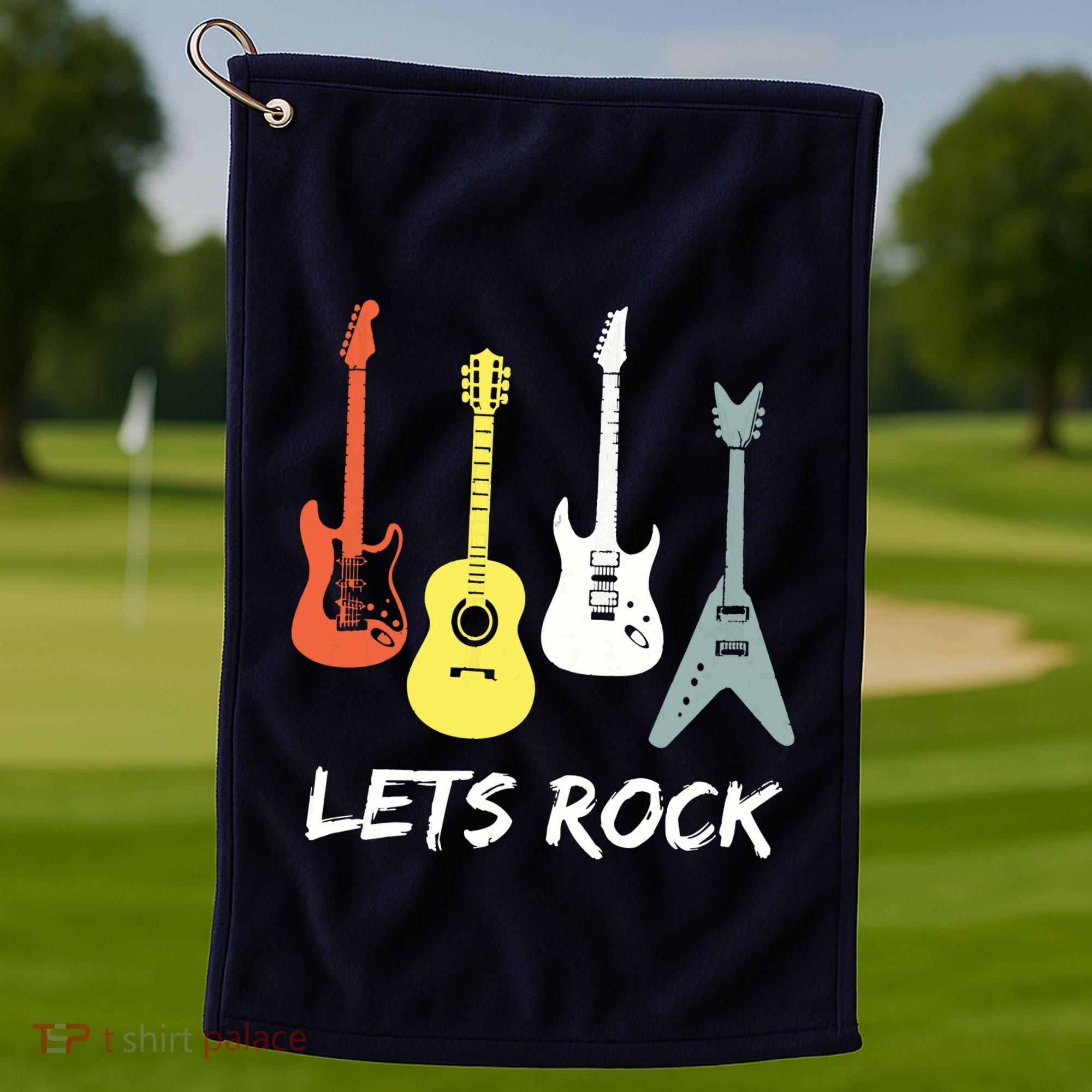Lets Rock Rock N Roll Guitar Retro Gift Men Women Golf Towel