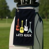 Lets Rock Rock N Roll Guitar Retro Gift Men Women Golf Towel thumb 2