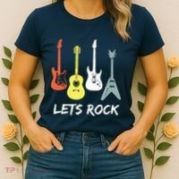 Lets Rock Rock N Roll Guitar Retro Gift Men Women Women's T-Shirt thumb 2