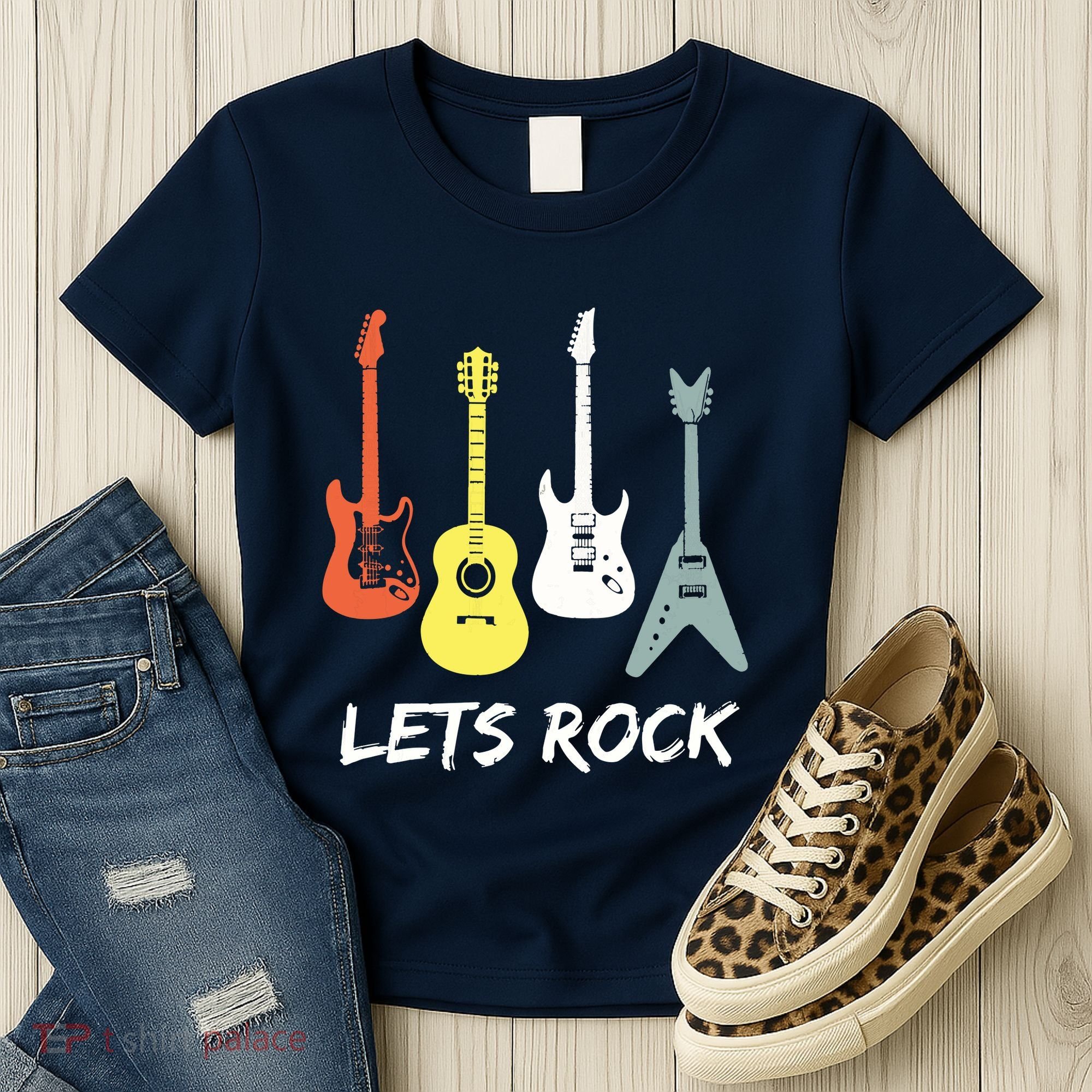Lets Rock Rock N Roll Guitar Retro Gift Men Women Women's T-Shirt
