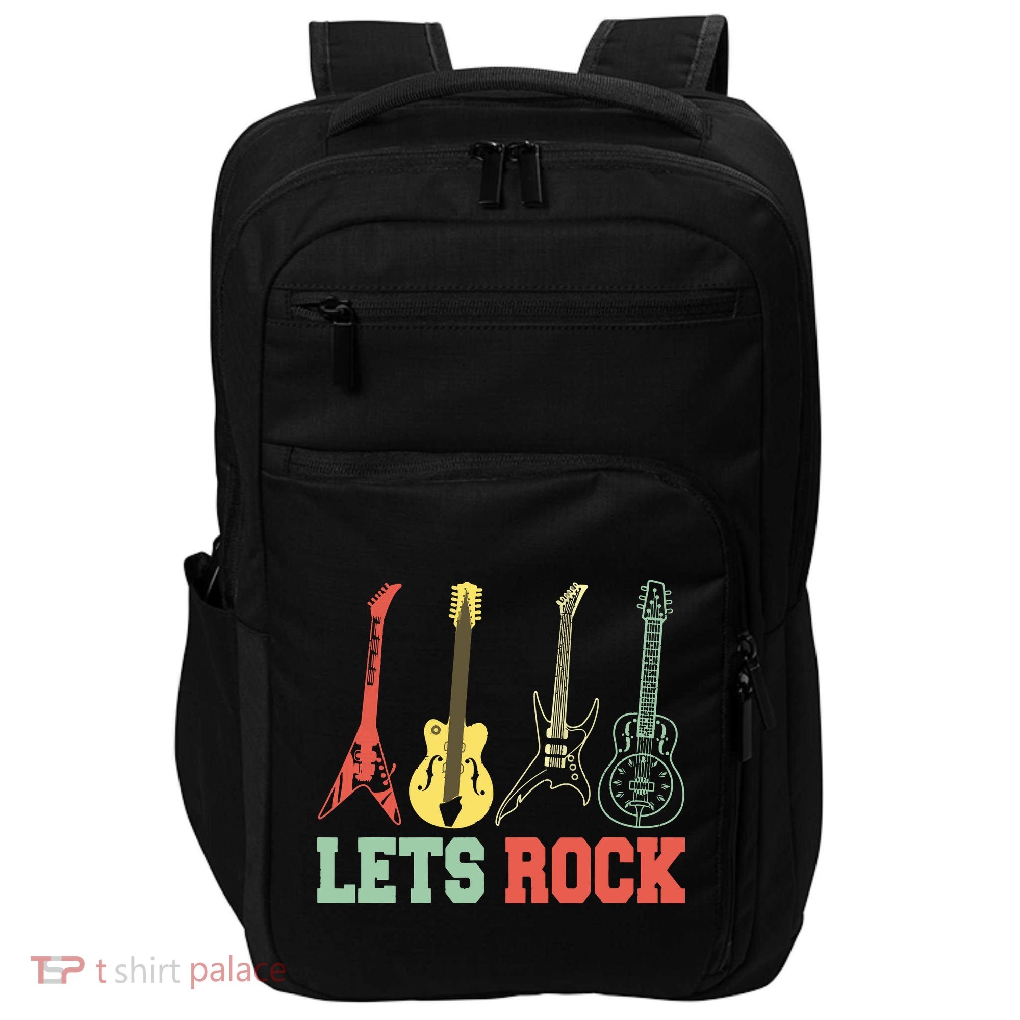 Lets Rock Rock N Roll Guitar Retro Impact Tech Backpack