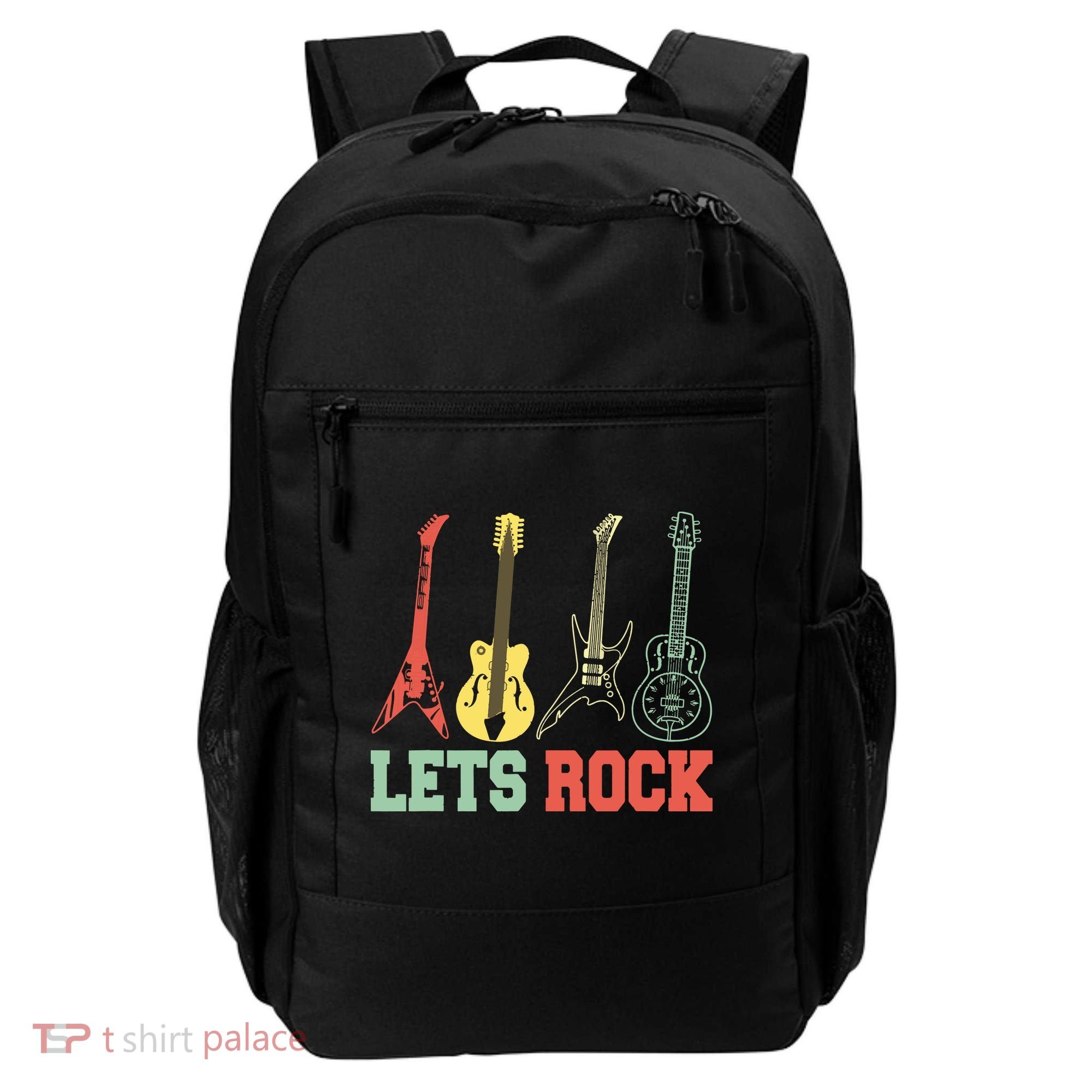 Lets Rock Rock N Roll Guitar Retro Backpack