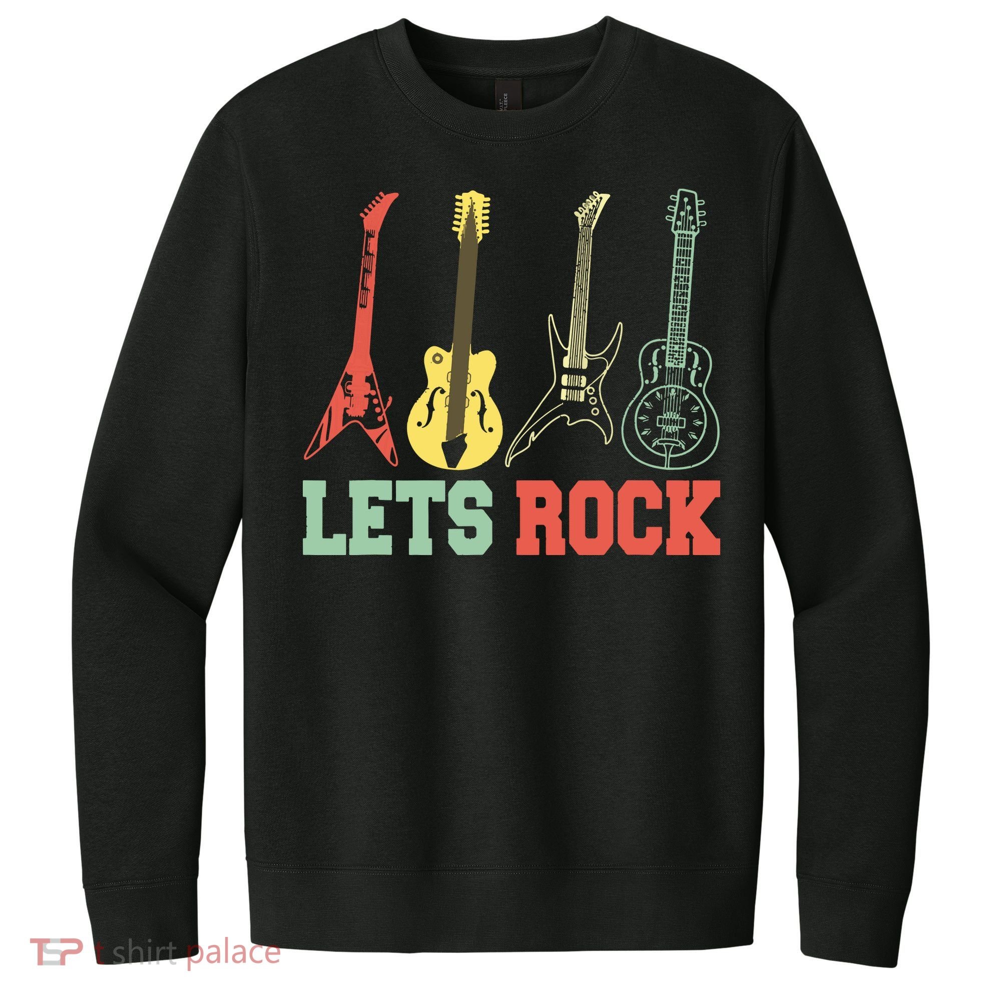 Lets Rock Rock N Roll Guitar Retro V.I.T. Fleece Crew Sweatshirt