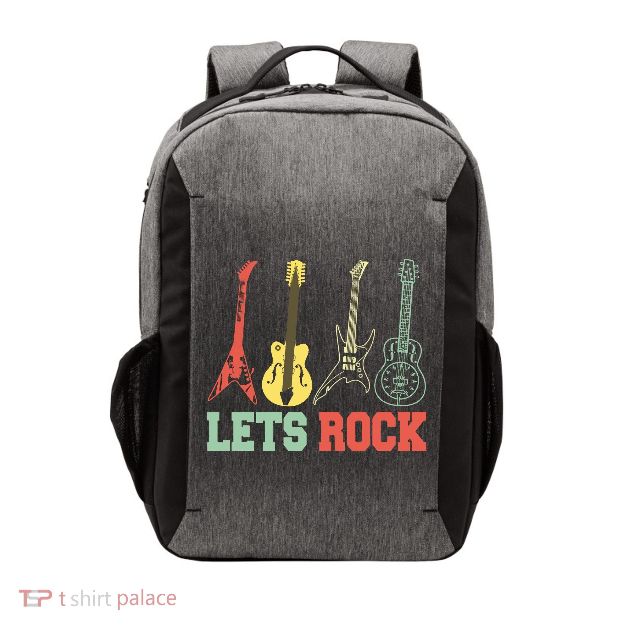 Lets Rock Rock N Roll Guitar Retro Vector Backpack