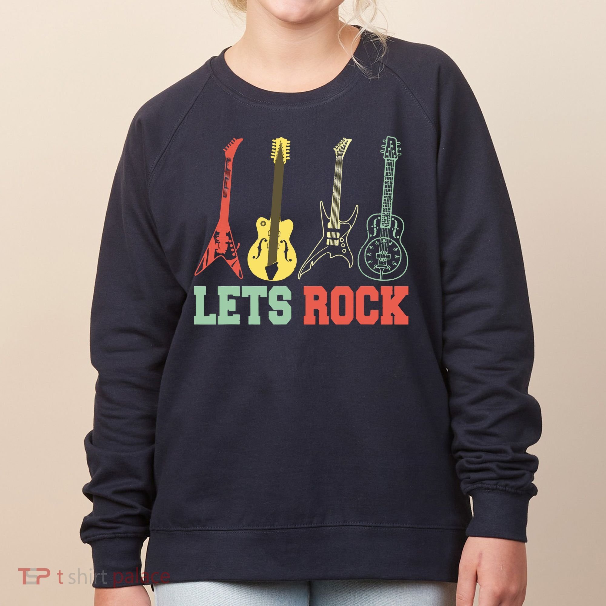 Lets Rock Rock N Roll Guitar Retro Women's Sweatshirt