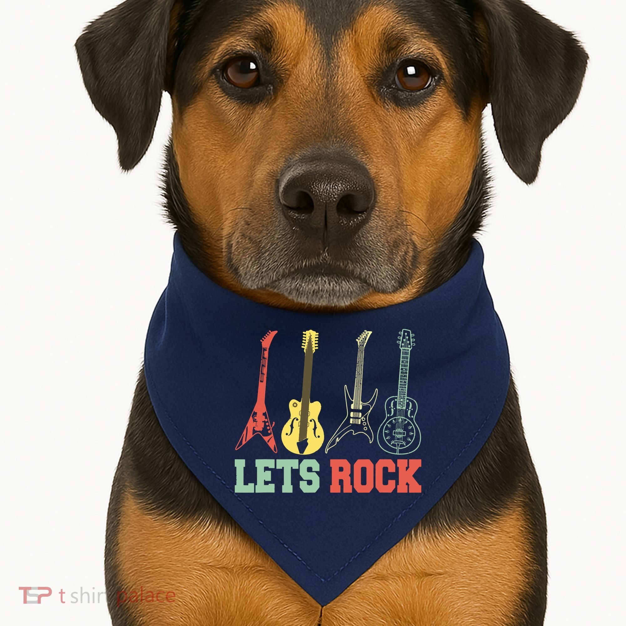 Lets Rock Rock N Roll Guitar Retro USA-Made Doggie Bandana