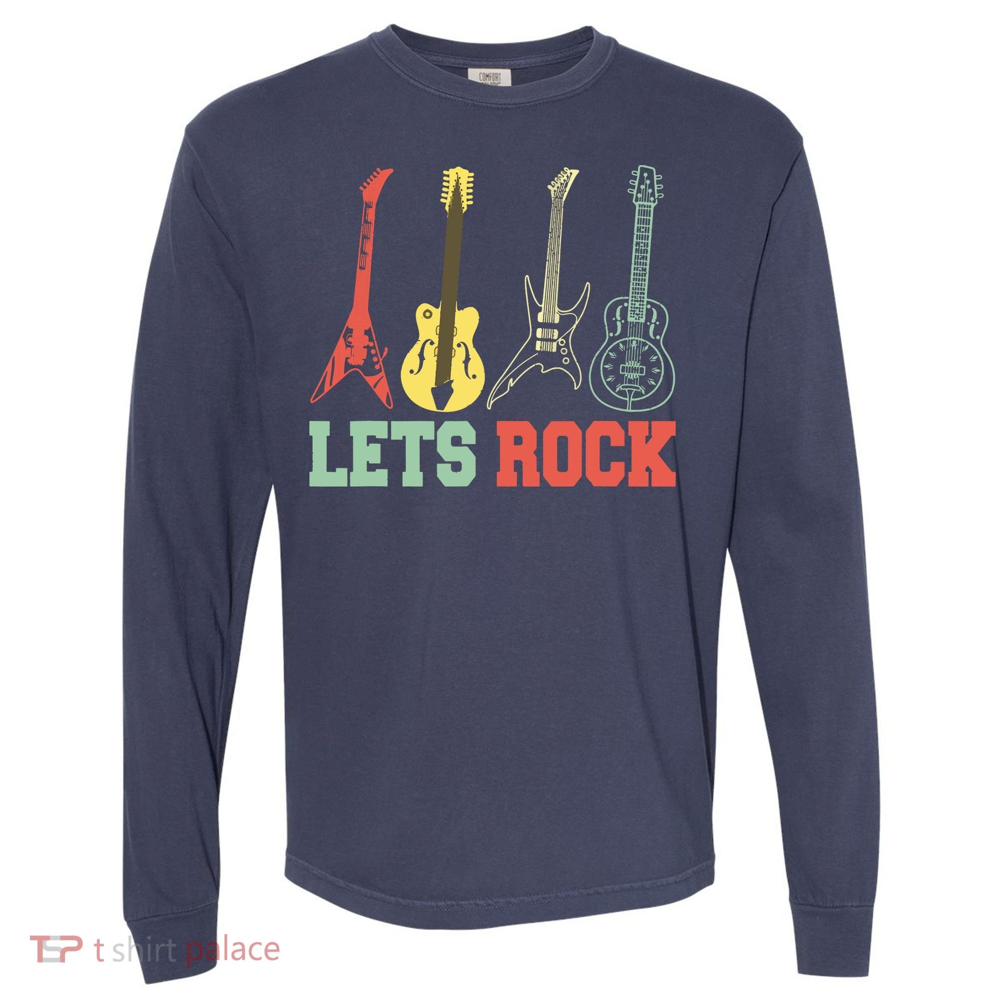 Lets Rock Rock N Roll Guitar Retro Comfort Colors Heavyweight Long Sleeve T-Shirt