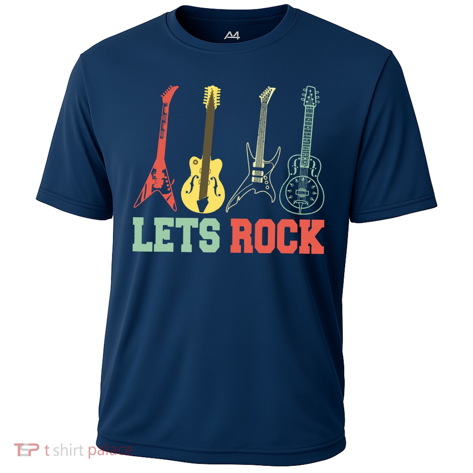 Lets Rock Rock N Roll Guitar Retro Cooling Performance Crew T-Shirt