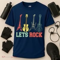 Lets Rock Rock N Roll Guitar Retro Cooling Performance Crew T-Shirt thumb 3