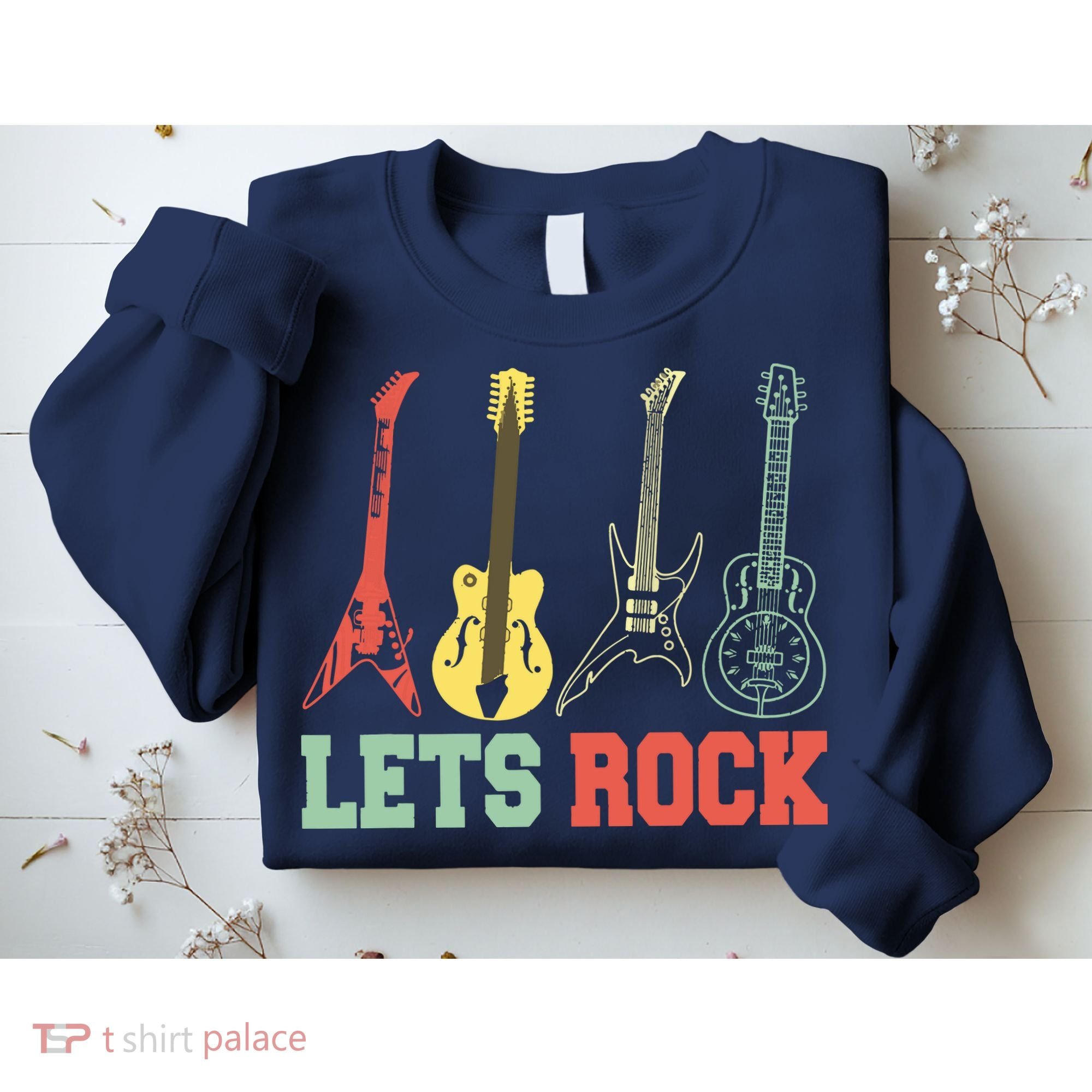 Lets Rock Rock N Roll Guitar Retro Sweatshirt