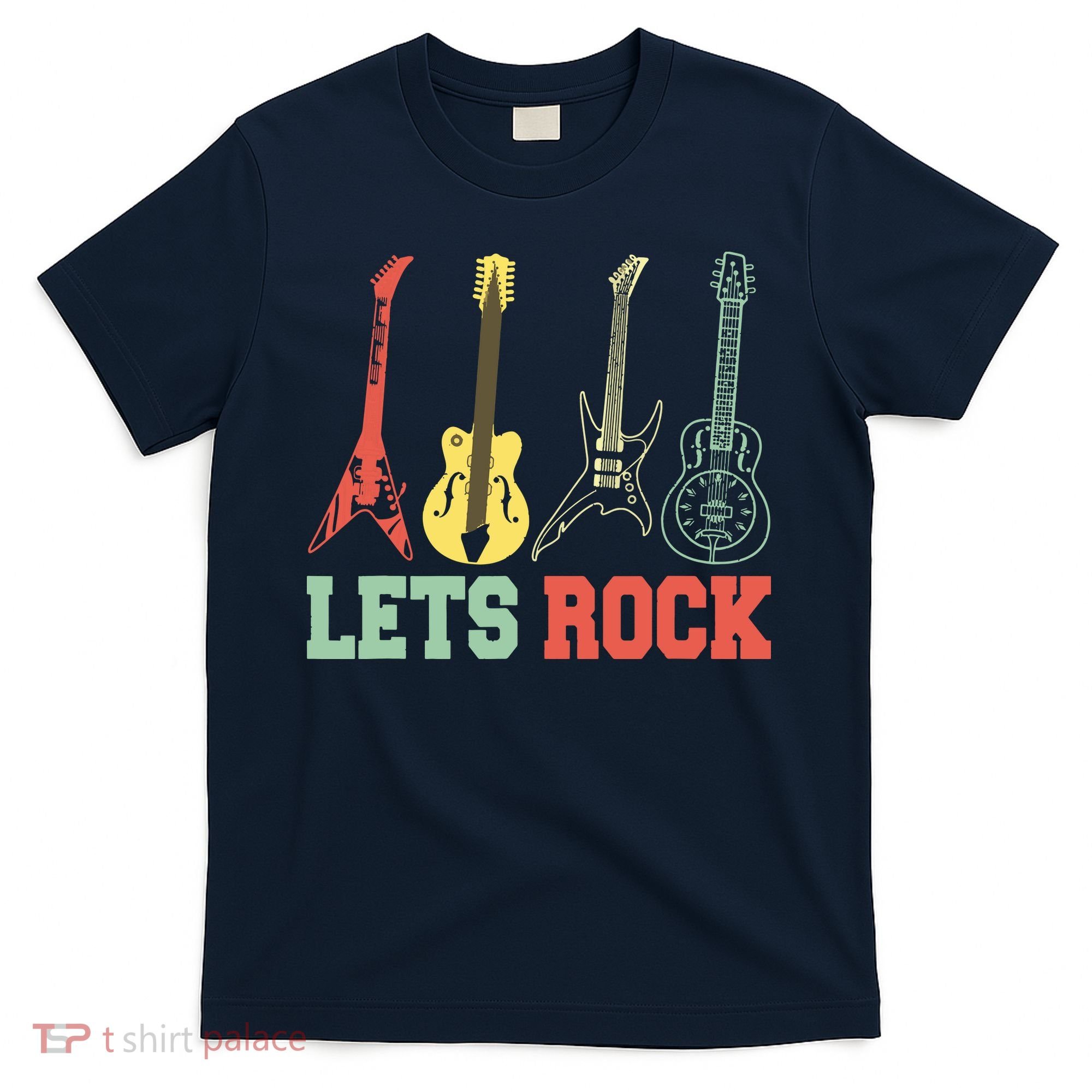 Lets Rock Rock N Roll Guitar Retro T-Shirt