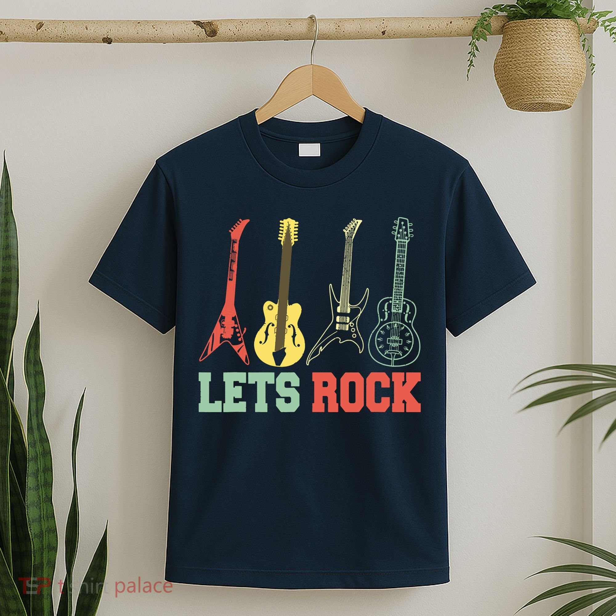 Lets Rock Rock N Roll Guitar Retro T-Shirt