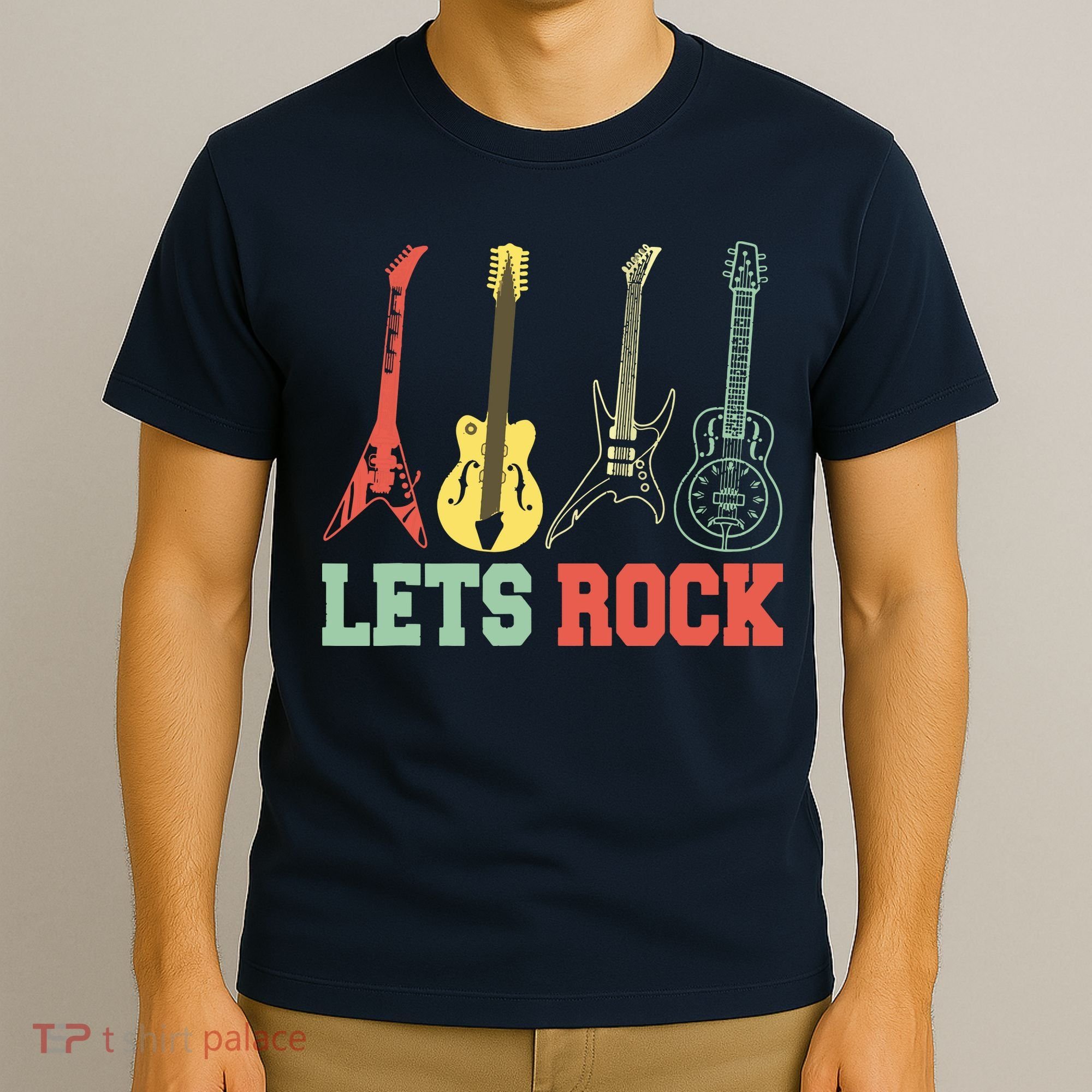 Lets Rock Rock N Roll Guitar Retro T-Shirt