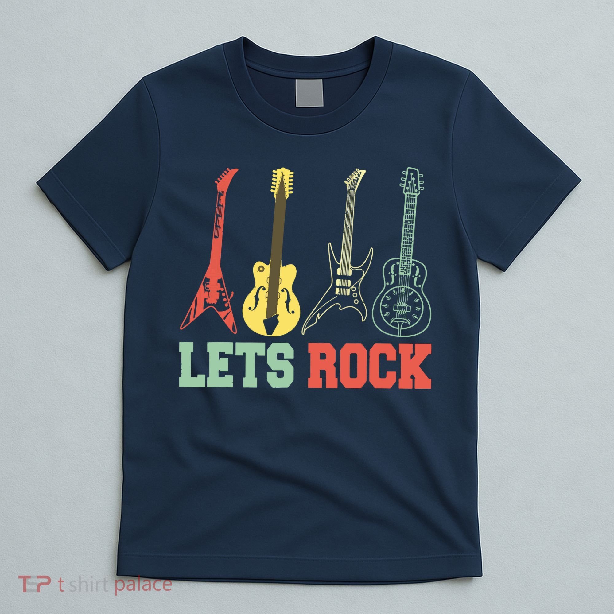Lets Rock Rock N Roll Guitar Retro T-Shirt