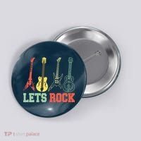 Lets Rock Rock N Roll Guitar Retro Button thumb 0