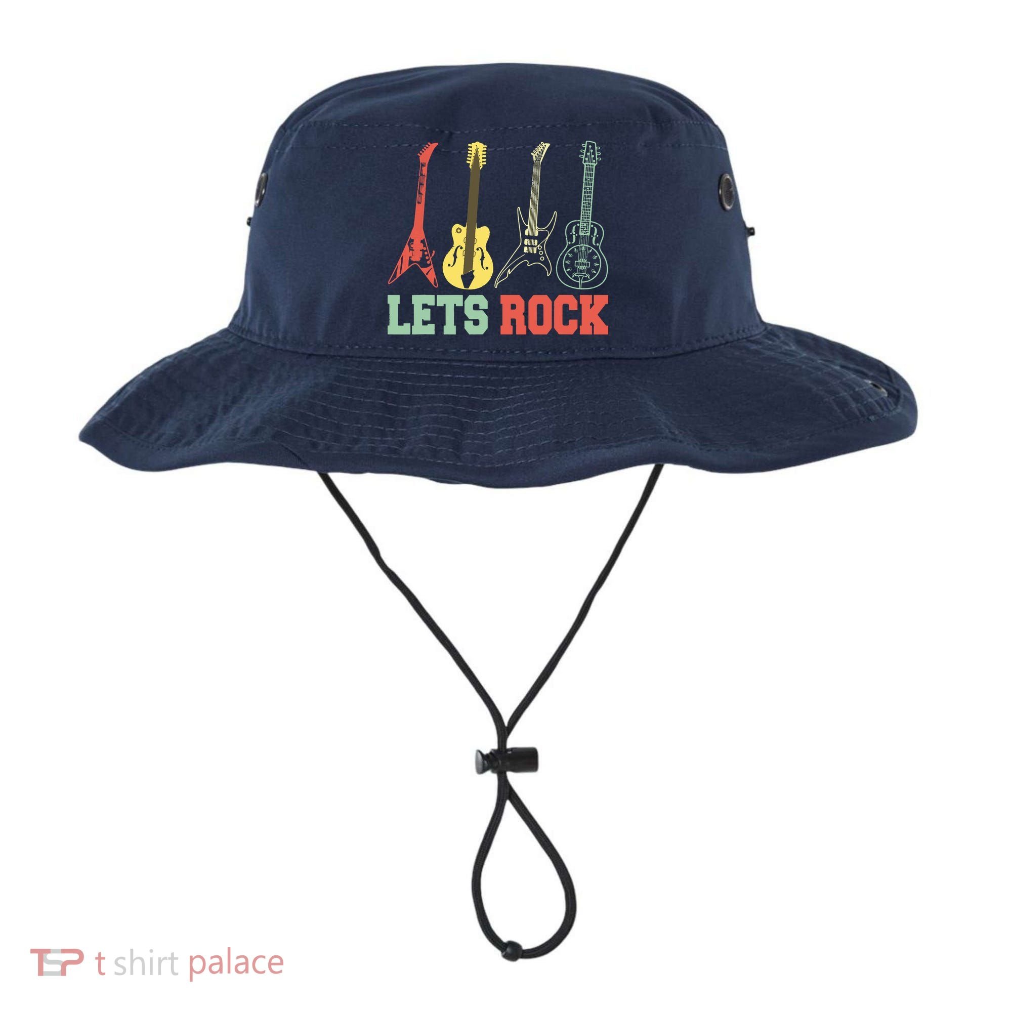 Lets Rock Rock N Roll Guitar Retro Bucket Hat