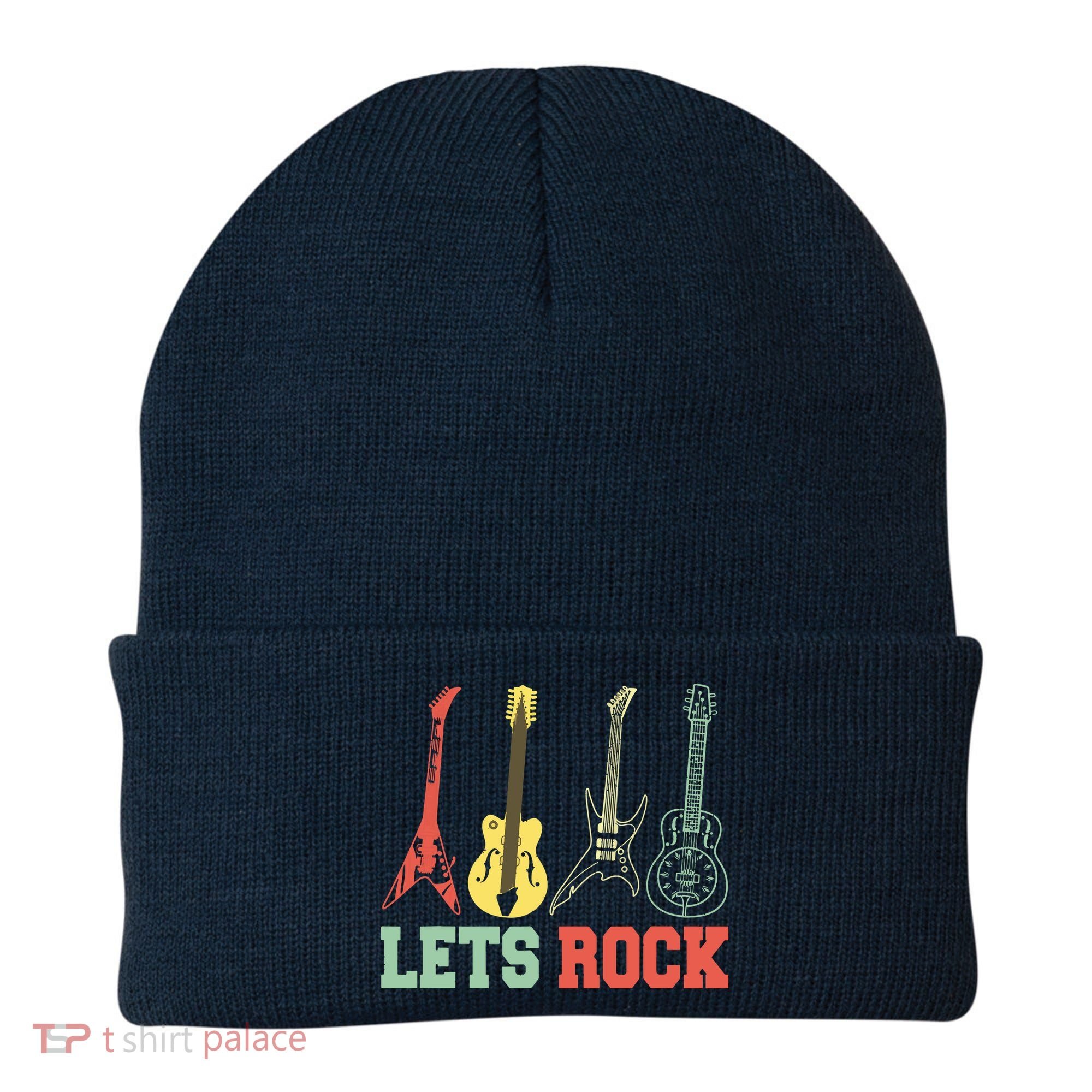 Lets Rock Rock N Roll Guitar Retro Beanie