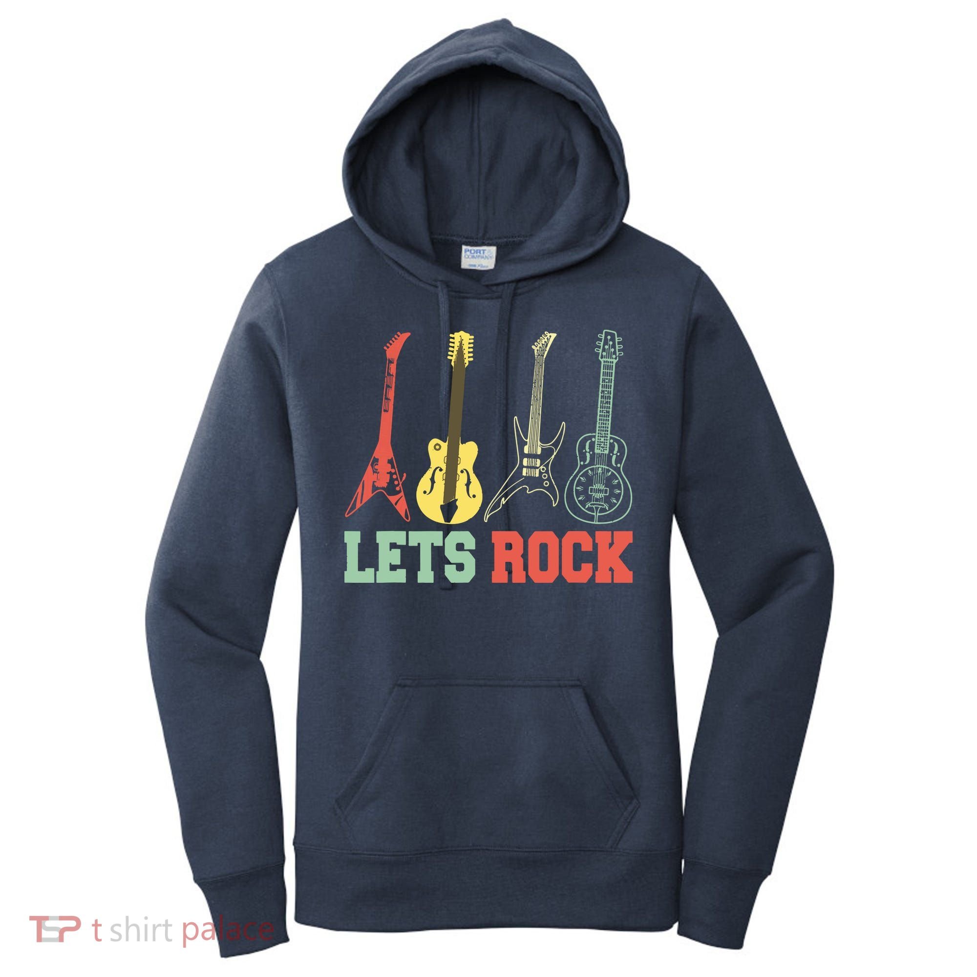 Lets Rock Rock N Roll Guitar Retro Women's Hoodie