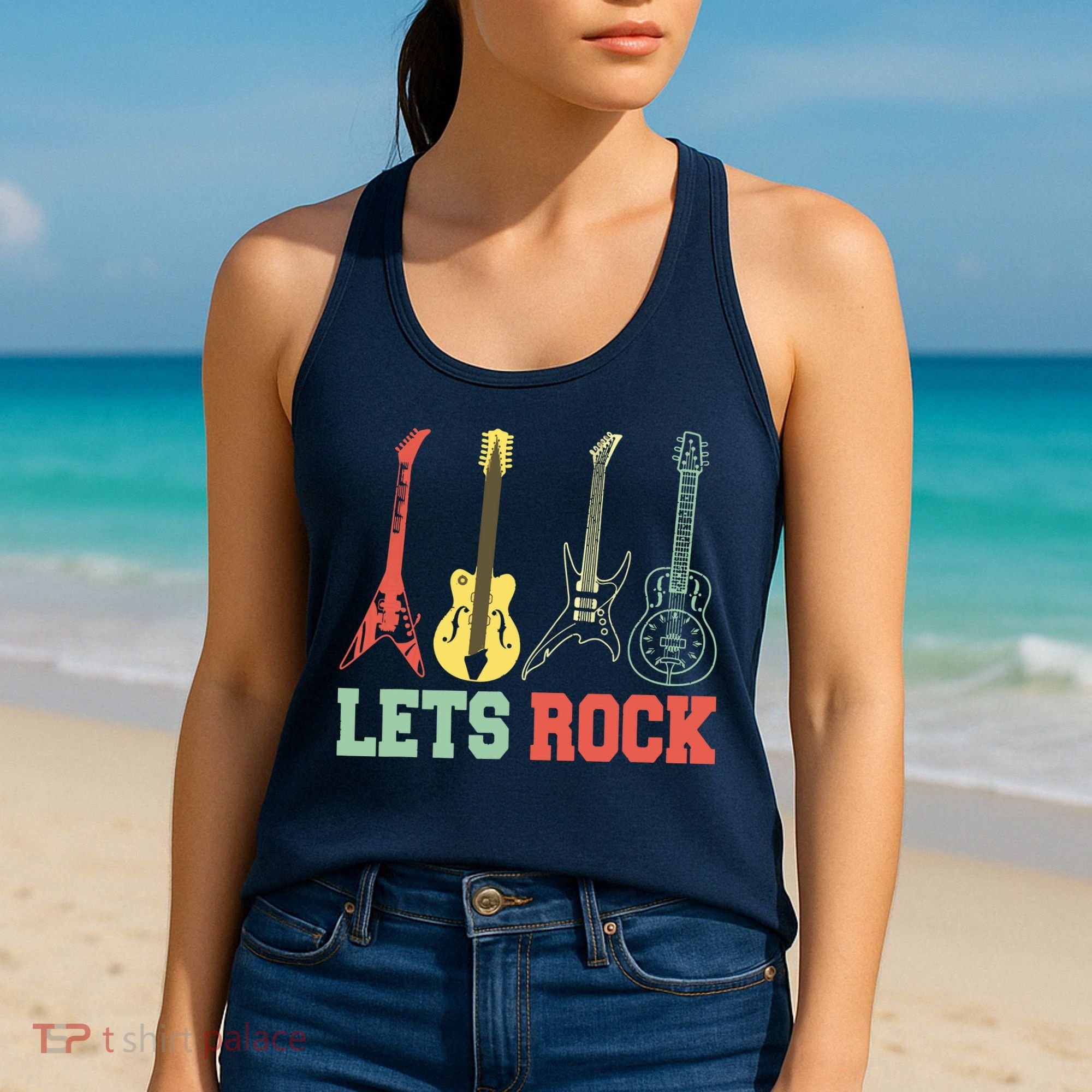 Lets Rock Rock N Roll Guitar Retro Women's Tank Top