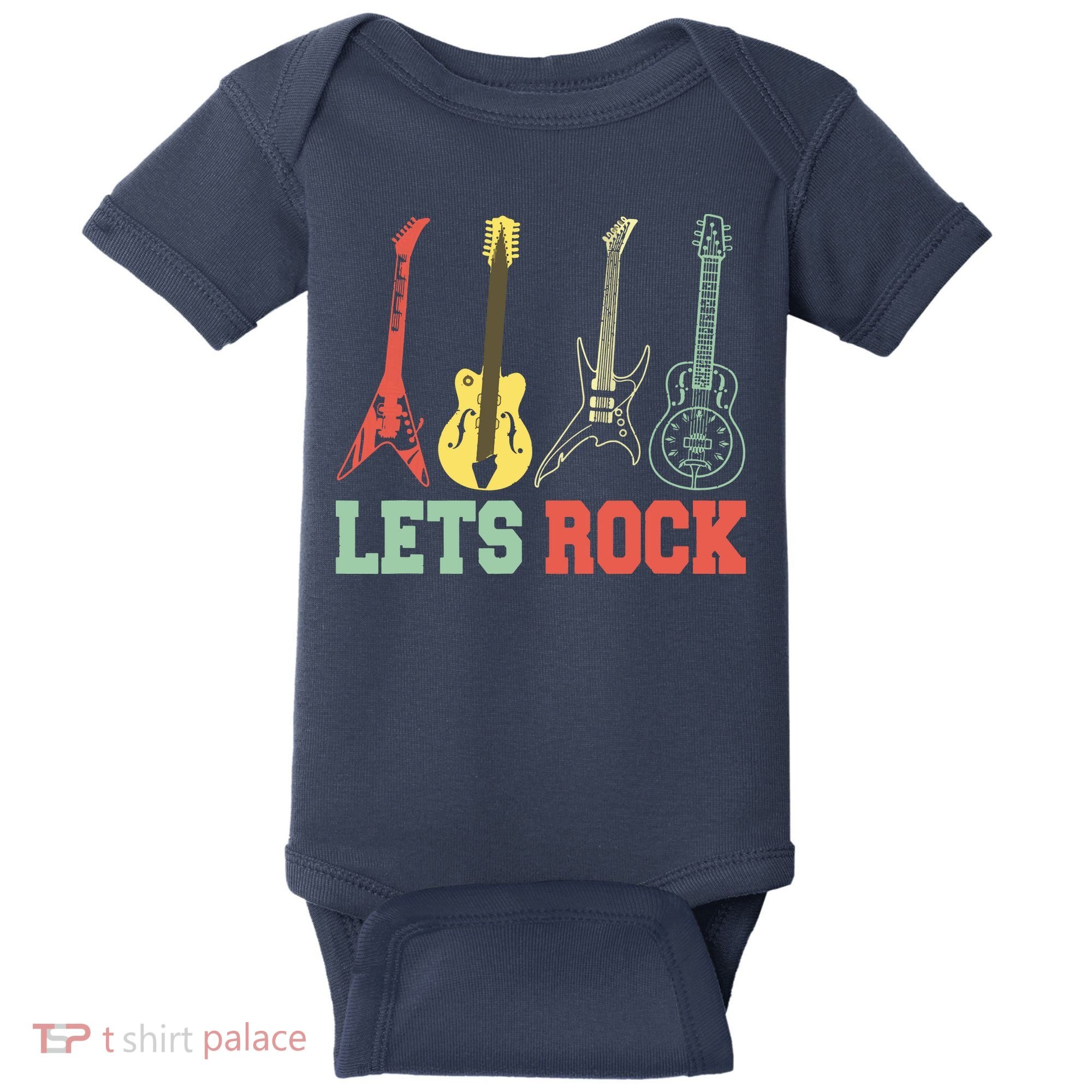 Lets Rock Rock N Roll Guitar Retro Baby Bodysuit