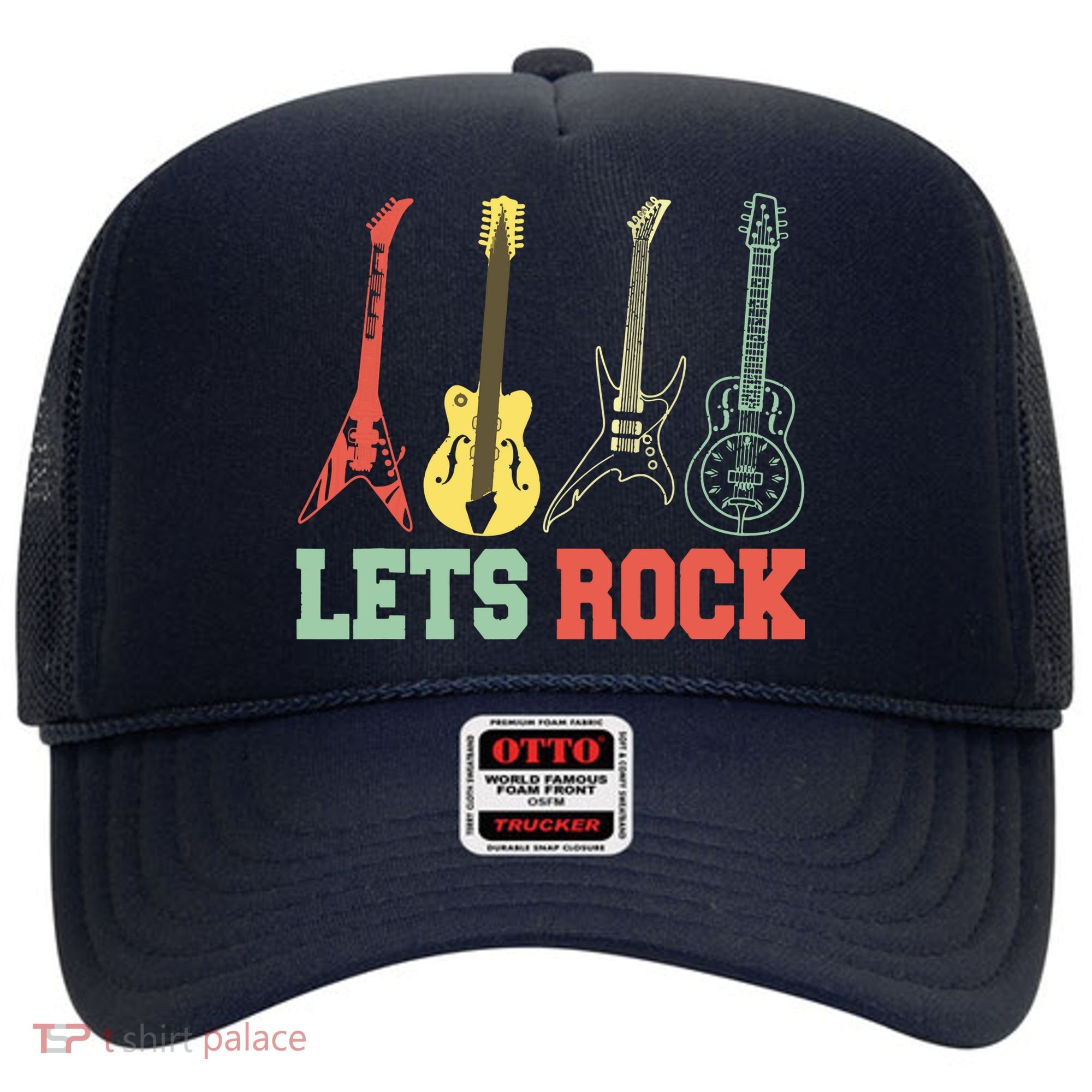 Lets Rock Rock N Roll Guitar Retro Hat