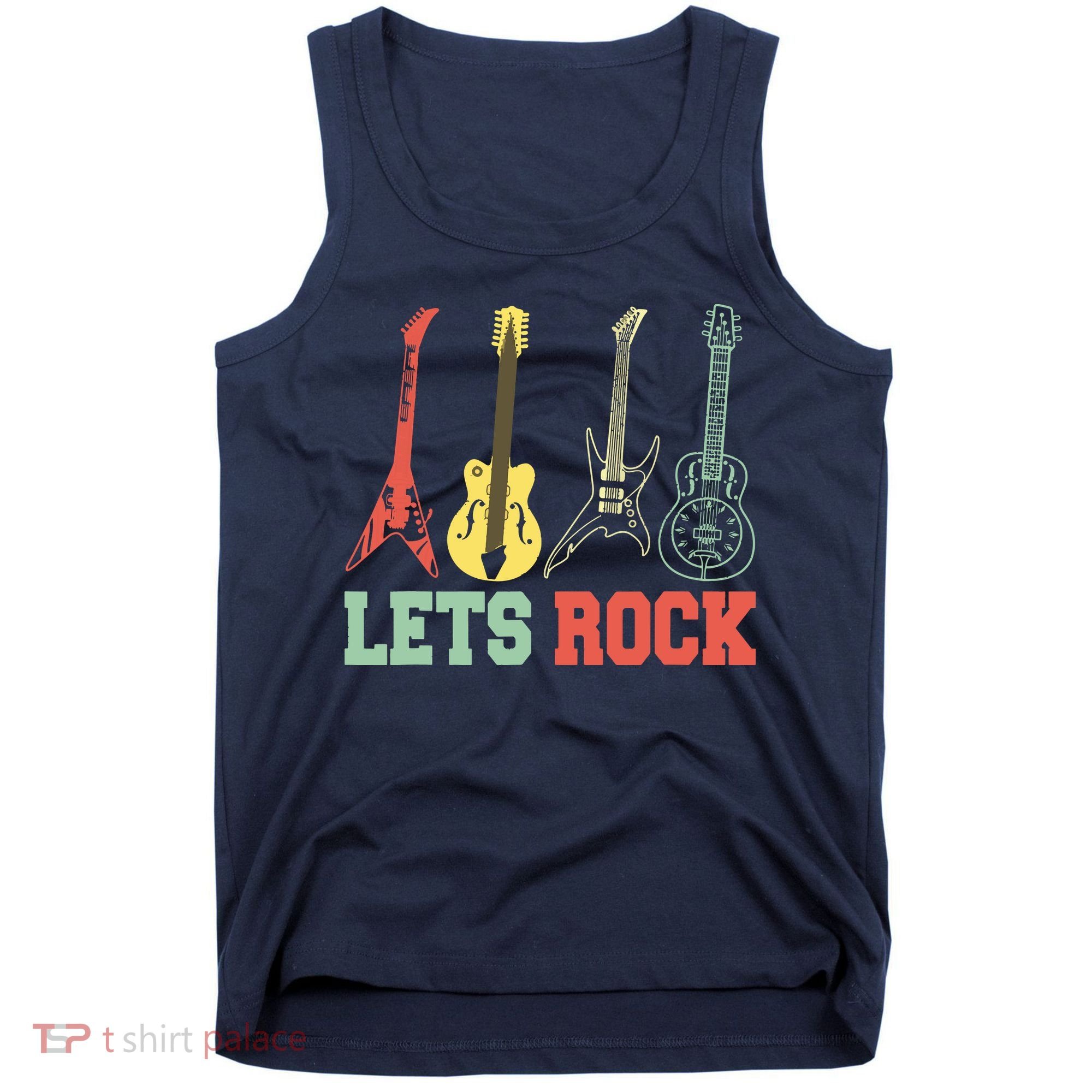 Lets Rock Rock N Roll Guitar Retro Tank Top