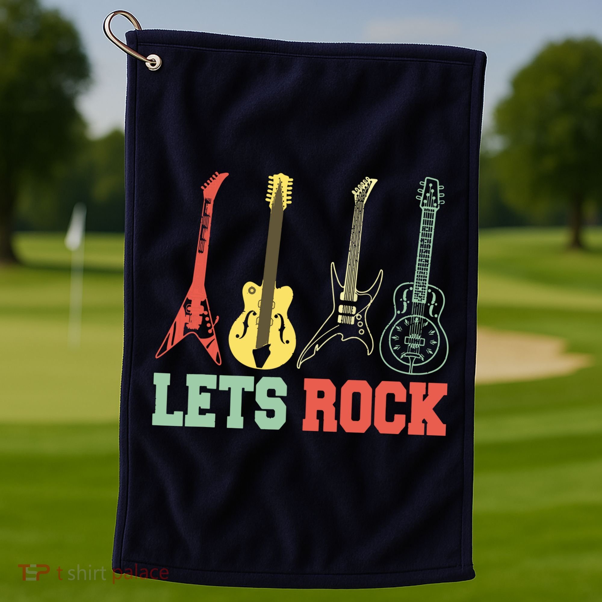 Lets Rock Rock N Roll Guitar Retro Golf Towel
