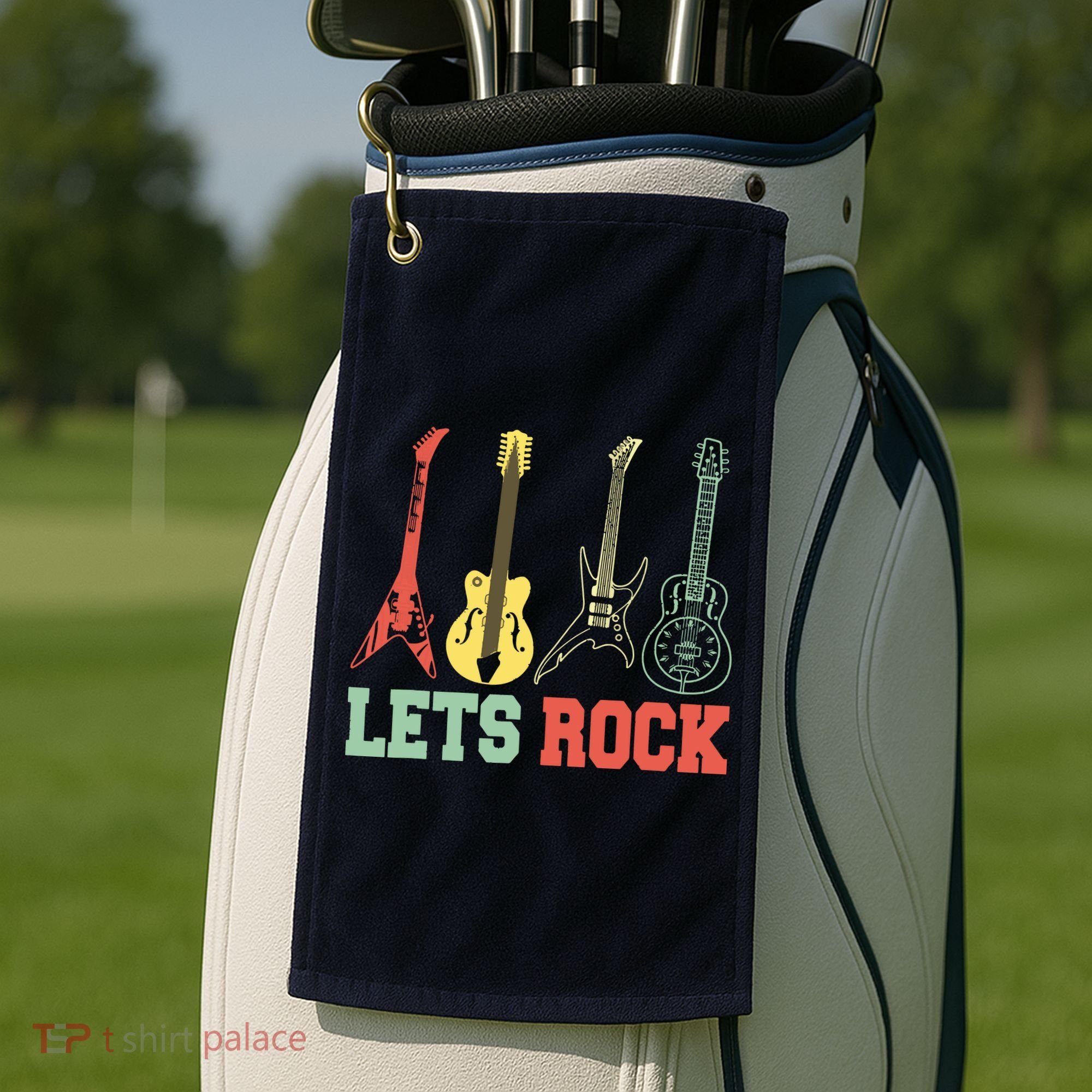 Lets Rock Rock N Roll Guitar Retro Golf Towel