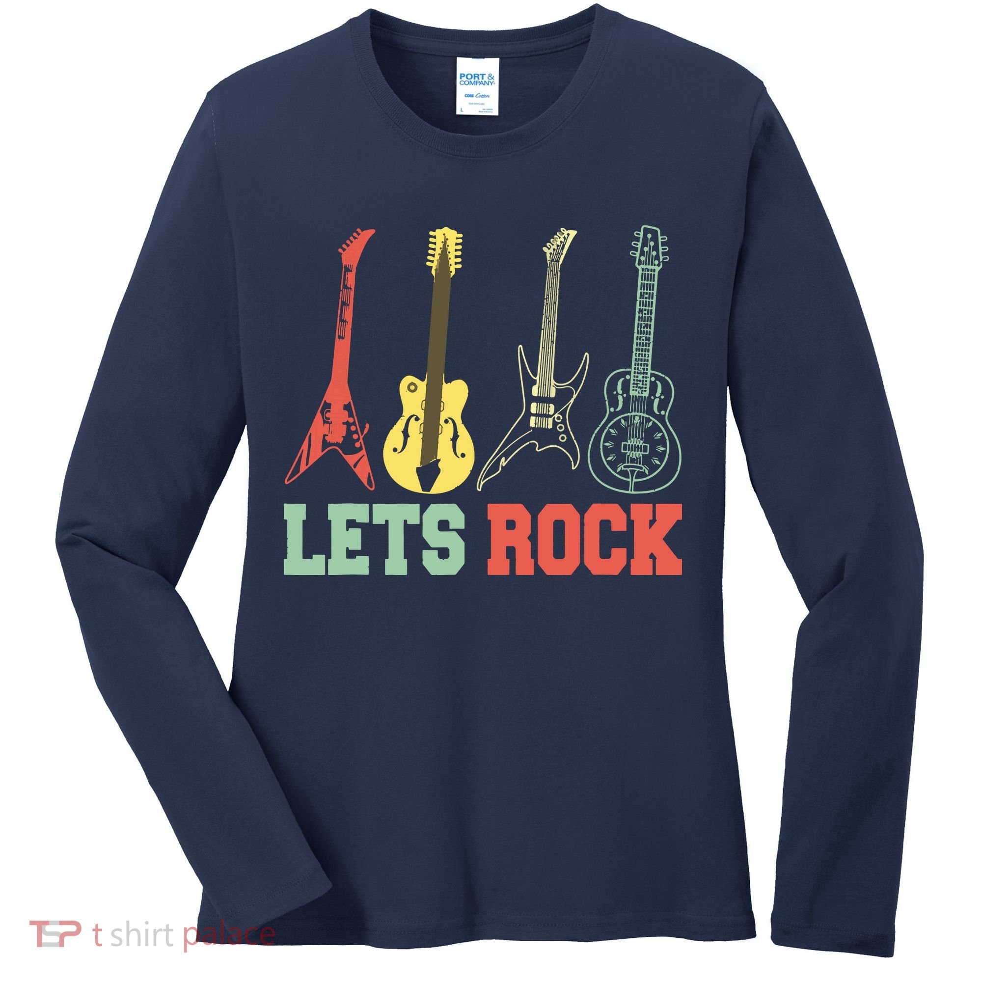 Lets Rock Rock N Roll Guitar Retro Women's Long Sleeve Shirt
