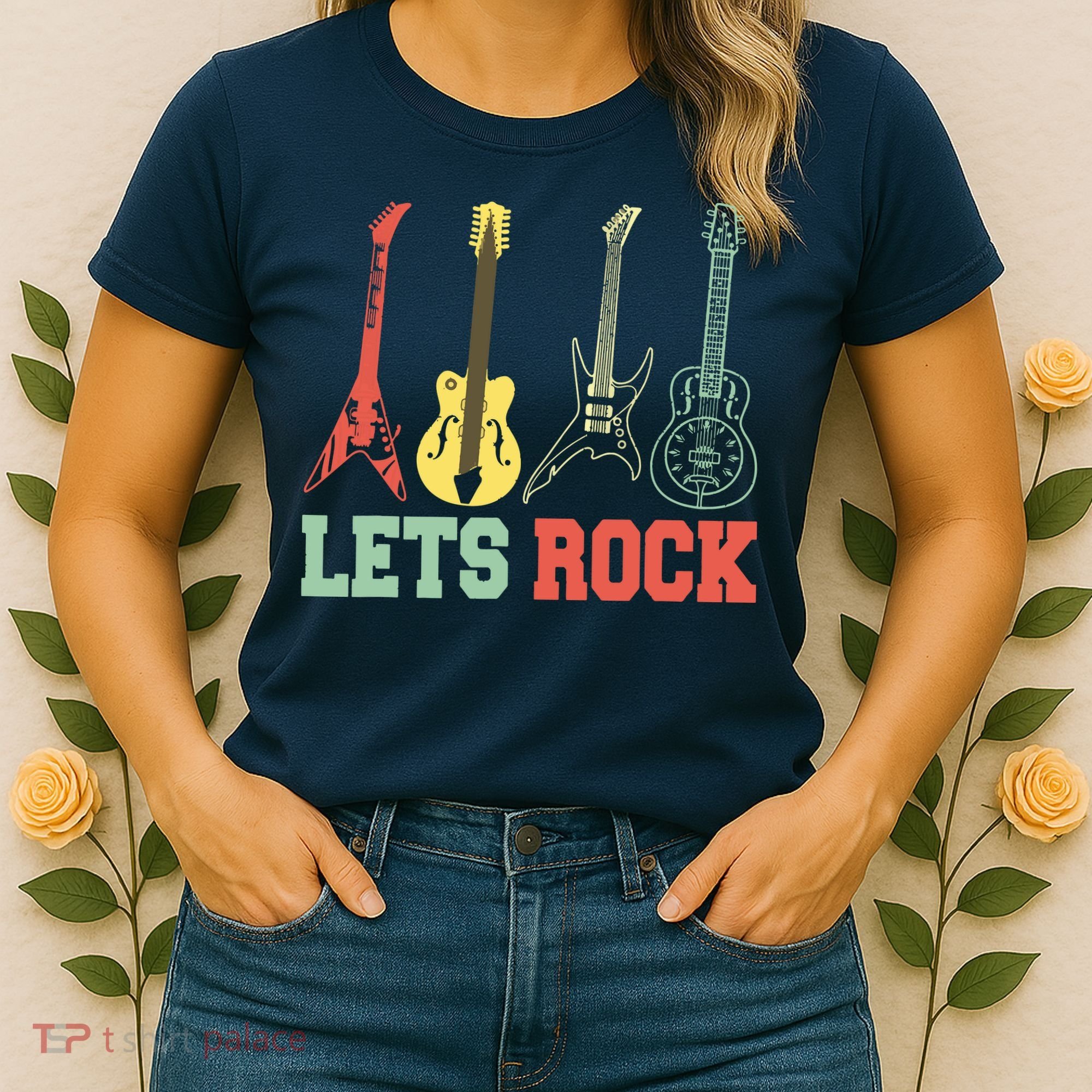 Lets Rock Rock N Roll Guitar Retro Women's T-Shirt