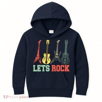 Lets Rock Rock N Roll Guitar Retro Kids Hoodie