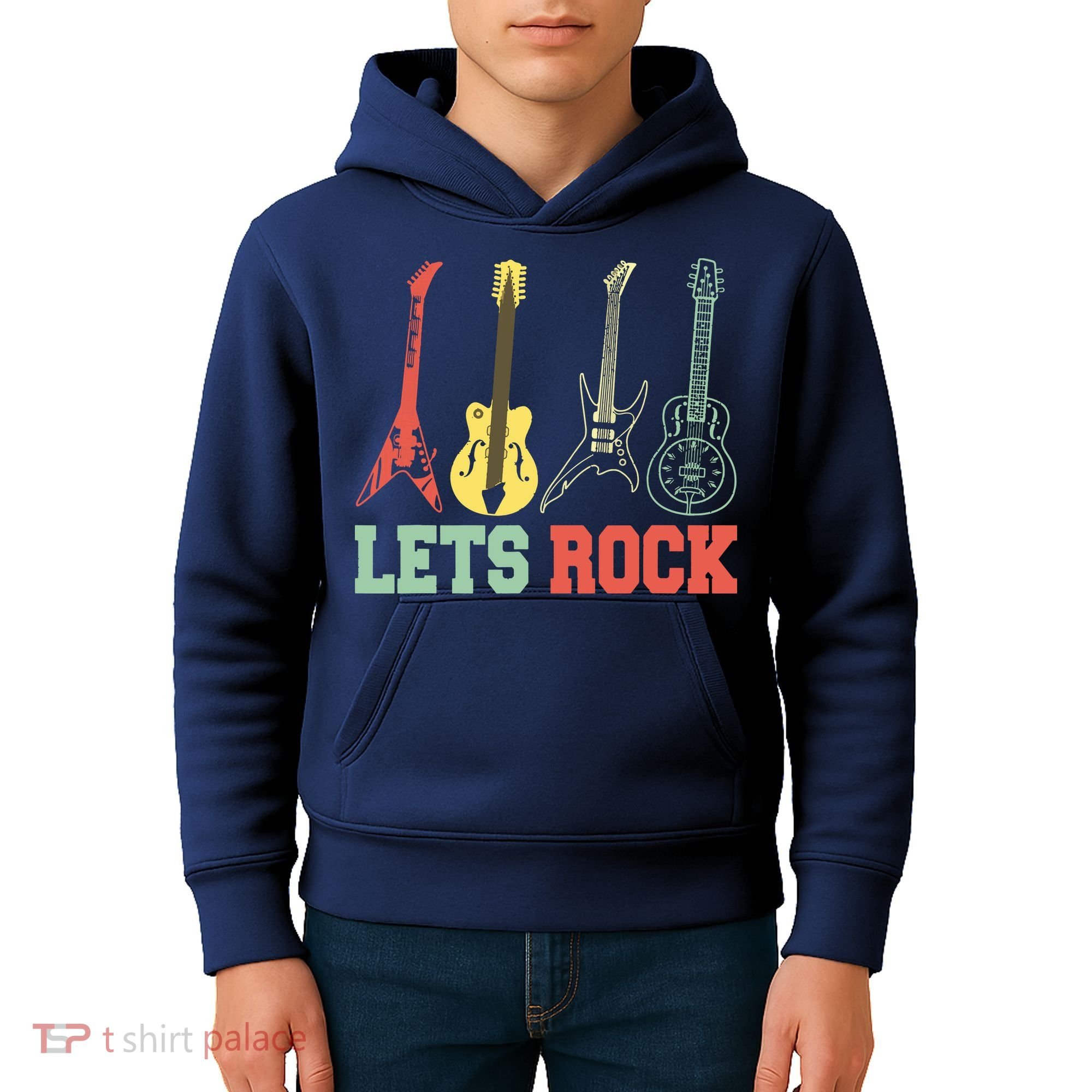 Lets Rock Rock N Roll Guitar Retro Kids Hoodie