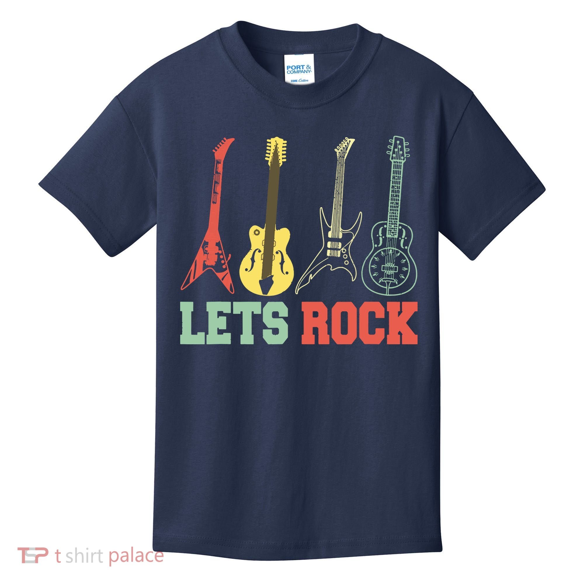 Lets Rock Rock N Roll Guitar Retro Kids T-Shirt