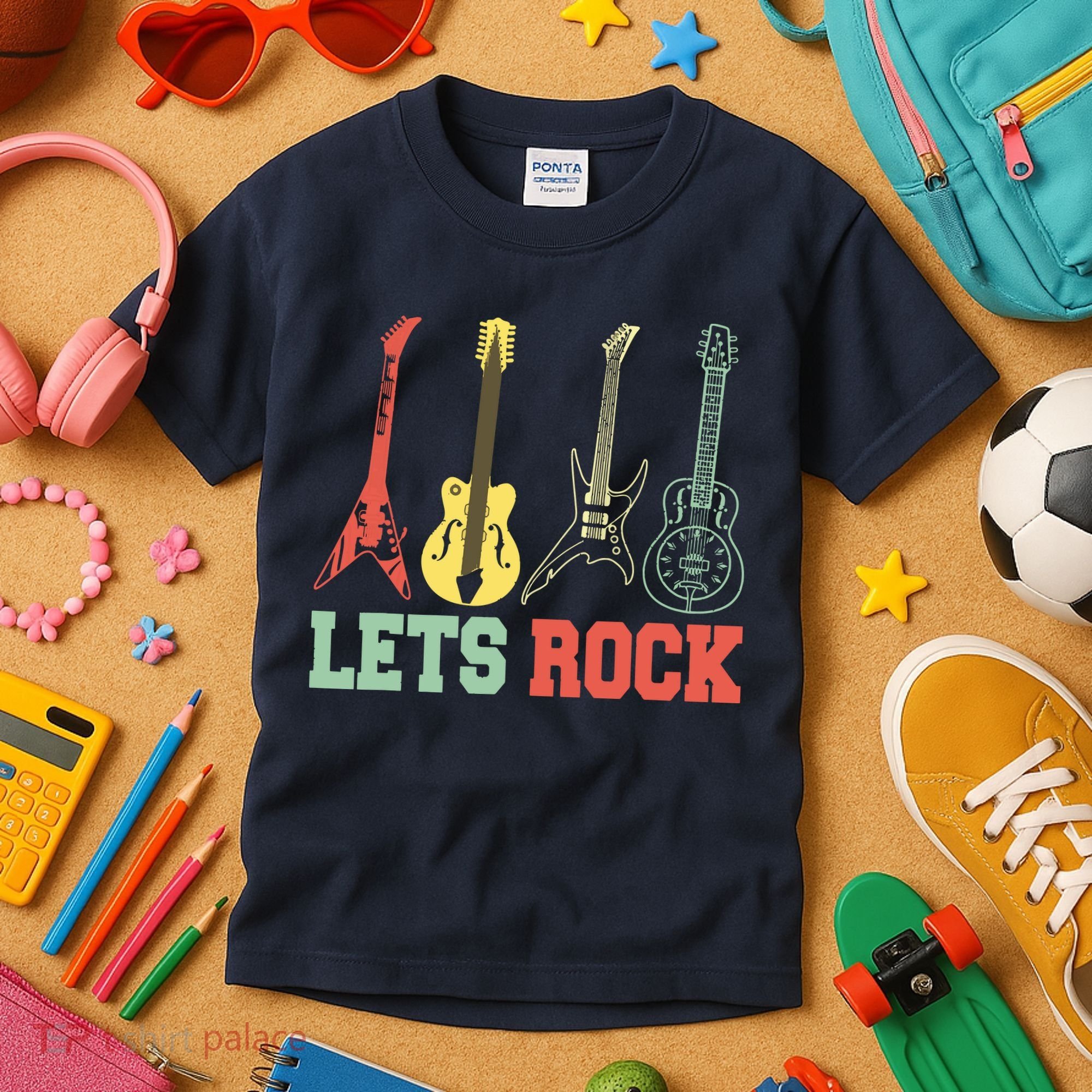 Lets Rock Rock N Roll Guitar Retro Kids T-Shirt