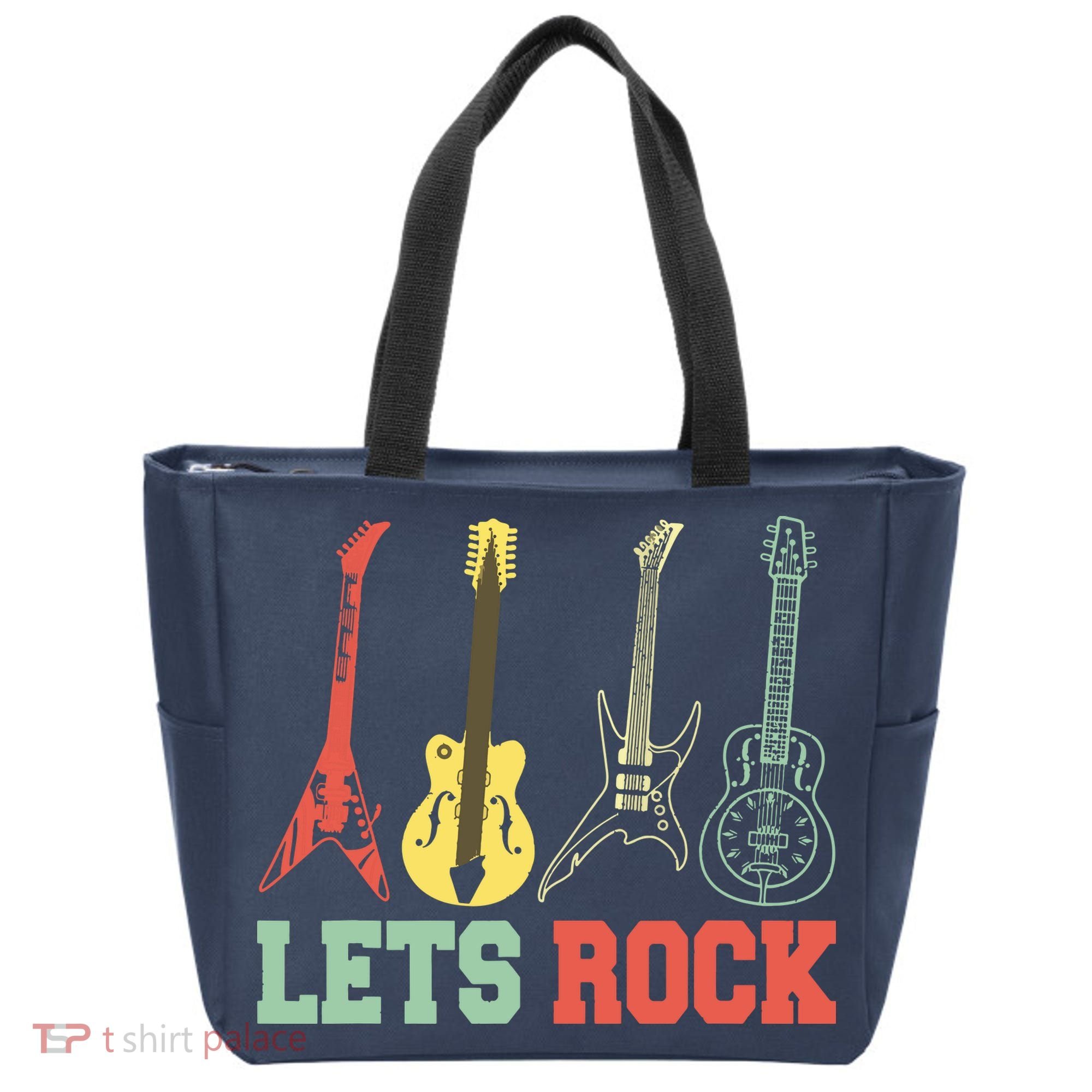 Lets Rock Rock N Roll Guitar Retro Tote Bag