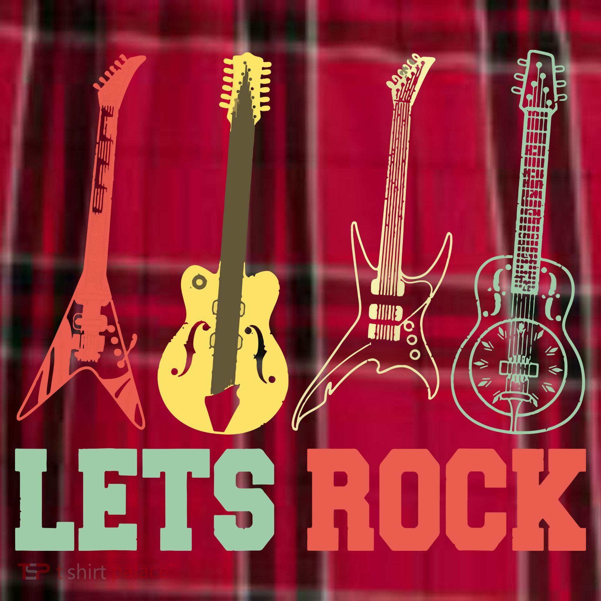 Lets Rock Rock N Roll Guitar Retro Men's Flannel Plaid Pajama Pants