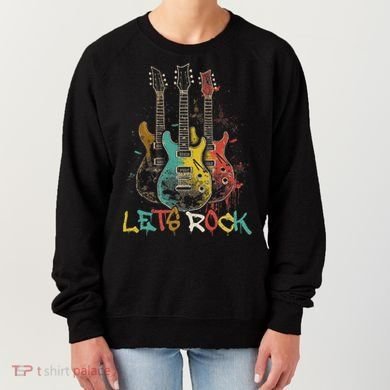 Lets Rock Rock N Roll Guitar Retro Graphic Women's Sweatshirt