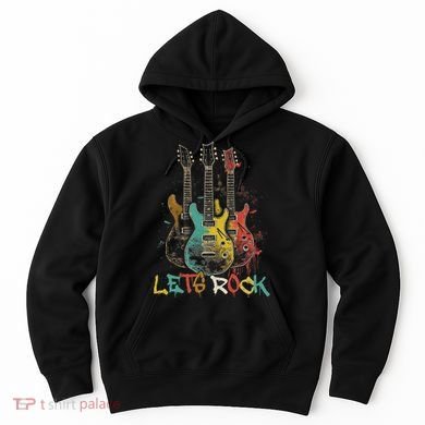 Lets Rock Rock N Roll Guitar Retro Graphic Hoodie