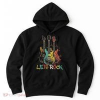 Lets Rock Rock N Roll Guitar Retro Graphic Hoodie thumb 0