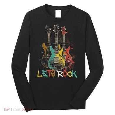 Lets Rock Rock N Roll Guitar Retro Graphic Long Sleeve Shirt