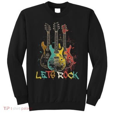 Lets Rock Rock N Roll Guitar Retro Graphic Sweatshirt